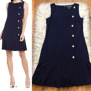 Karl Lagerfeld Preppy Nautical Pleated Drop Waist Sleeveless Navy Dress size 10